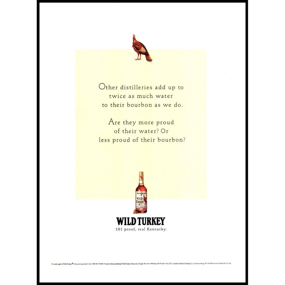 1994 Wild Turkey Kentucky Bourbon Vintage Print Ad 101 Proof Classic Wall Art
